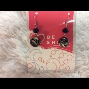 Be Sheek Earrings Black Polished Round Stone New